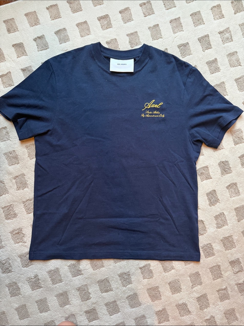 Axel Arigato Navy Tee with Yellow Script Logo